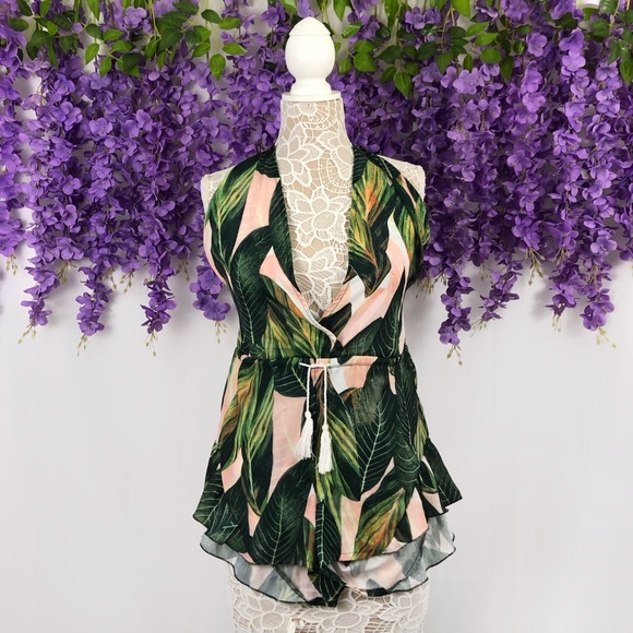 Other - Tropical Palm Leaf Print Romper Swim Cover Up